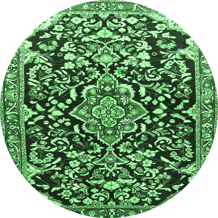 Round Machine Washable Medallion Emerald Green Traditional Area Rugs, wshtr1055emgrn