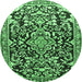 Round Machine Washable Medallion Emerald Green Traditional Area Rugs, wshtr1055emgrn