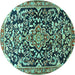 Round Machine Washable Medallion Turquoise Traditional Area Rugs, wshtr1055turq