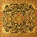 Square Machine Washable Medallion Yellow Traditional Rug, wshtr1055yw