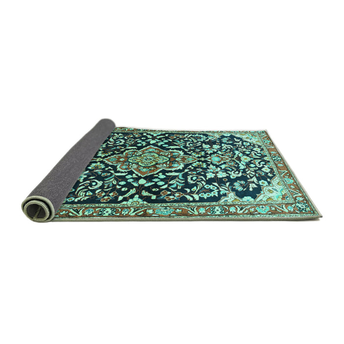 Sideview of Medallion Turquoise Traditional Rug, tr1055turq