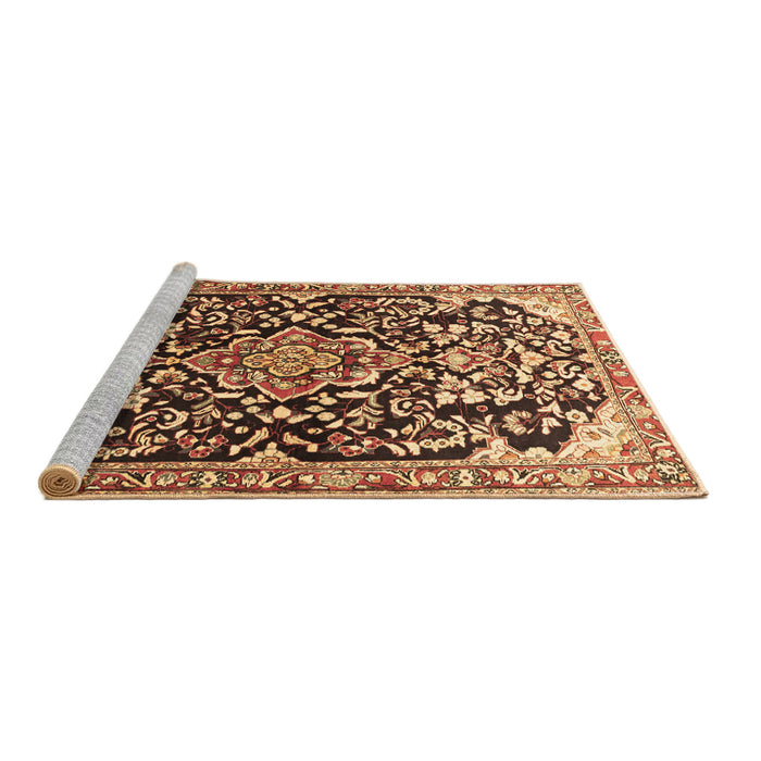 Sideview of Machine Washable Medallion Brown Traditional Rug, wshtr1055brn