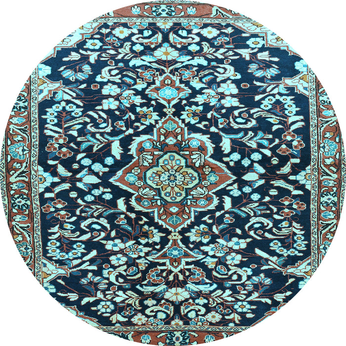 Round Machine Washable Medallion Light Blue Traditional Rug, wshtr1055lblu