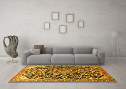 Machine Washable Medallion Yellow Traditional Rug in a Living Room, wshtr1055yw