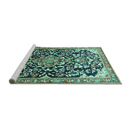 Sideview of Machine Washable Medallion Turquoise Traditional Area Rugs, wshtr1055turq
