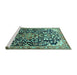 Sideview of Machine Washable Medallion Turquoise Traditional Area Rugs, wshtr1055turq