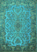 Machine Washable Medallion Turquoise Traditional Area Rugs, wshtr1056turq