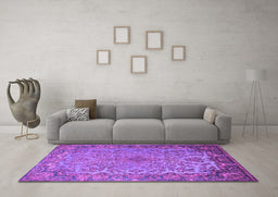 Machine Washable Medallion Purple Traditional Area Rugs in a Living Room, wshtr1056pur