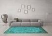 Machine Washable Medallion Turquoise Traditional Area Rugs in a Living Room,, wshtr1056turq