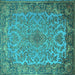 Square Machine Washable Medallion Turquoise Traditional Area Rugs, wshtr1056turq