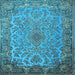 Square Machine Washable Medallion Light Blue Traditional Rug, wshtr1056lblu