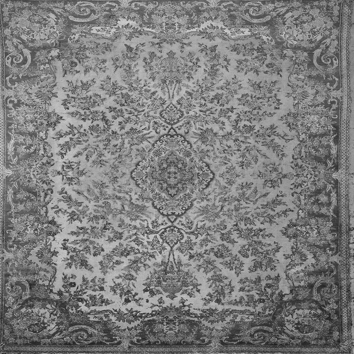 Round Machine Washable Medallion Gray Traditional Rug, wshtr1056gry