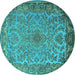 Round Medallion Turquoise Traditional Rug, tr1056turq