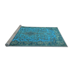 Sideview of Machine Washable Medallion Light Blue Traditional Rug, wshtr1056lblu