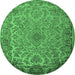 Round Machine Washable Medallion Emerald Green Traditional Area Rugs, wshtr1056emgrn