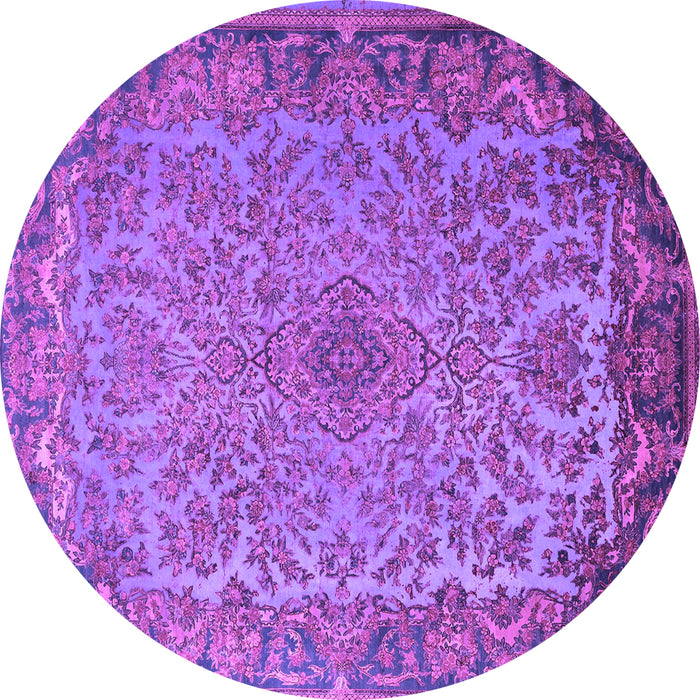 Round Machine Washable Medallion Purple Traditional Area Rugs, wshtr1056pur