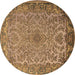 Round Medallion Brown Traditional Rug, tr1056brn