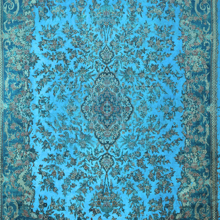 Machine Washable Medallion Light Blue Traditional Rug, wshtr1056lblu