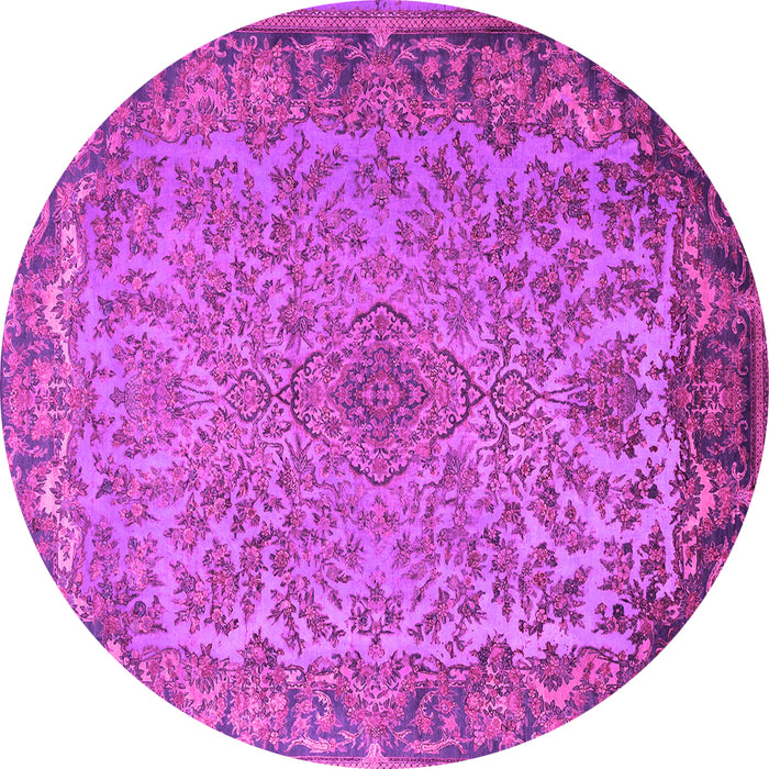 Round Machine Washable Medallion Pink Traditional Rug, wshtr1056pnk