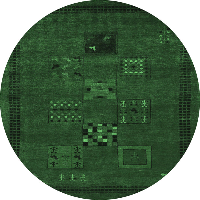 Round Machine Washable Persian Emerald Green Traditional Area Rugs, wshtr1057emgrn