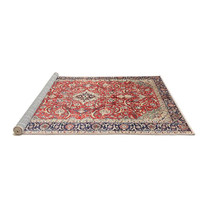 Sideview of Machine Washable Traditional Brown Red Rug, wshtr1058
