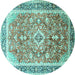 Round Machine Washable Medallion Turquoise Traditional Area Rugs, wshtr1058turq