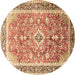 Round Medallion Brown Traditional Rug, tr1058brn