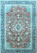 Machine Washable Medallion Light Blue Traditional Rug, wshtr1058lblu