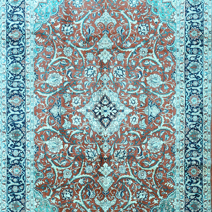 Machine Washable Medallion Light Blue Traditional Rug, wshtr1058lblu