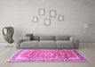 Machine Washable Medallion Pink Traditional Rug in a Living Room, wshtr1058pnk