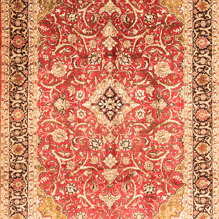 Serging Thickness of Machine Washable Medallion Orange Traditional Area Rugs, wshtr1058org