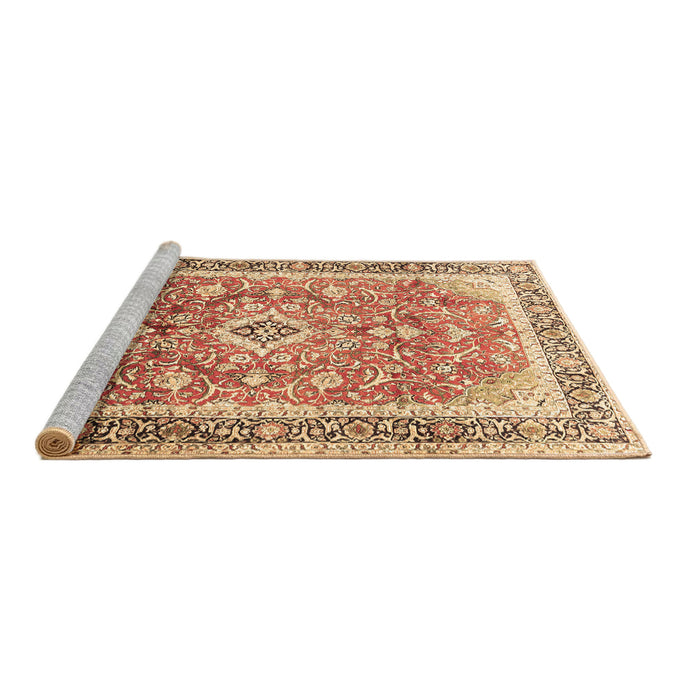 Sideview of Machine Washable Medallion Brown Traditional Rug, wshtr1058brn
