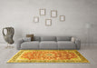 Machine Washable Medallion Yellow Traditional Rug in a Living Room, wshtr1058yw