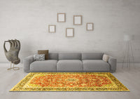 Machine Washable Medallion Yellow Traditional Rug, wshtr1058yw