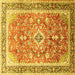 Square Machine Washable Medallion Yellow Traditional Rug, wshtr1058yw