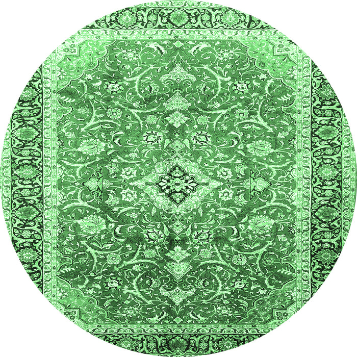 Round Machine Washable Medallion Emerald Green Traditional Area Rugs, wshtr1058emgrn