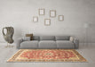 Machine Washable Medallion Brown Traditional Rug in a Living Room,, wshtr1058brn