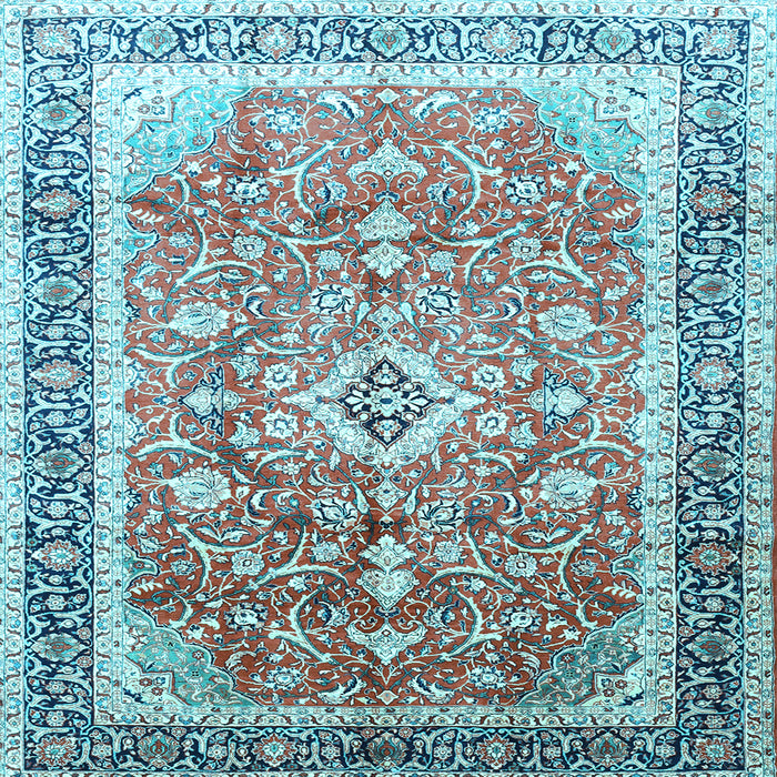 Square Machine Washable Medallion Light Blue Traditional Rug, wshtr1058lblu