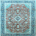 Square Machine Washable Medallion Light Blue Traditional Rug, wshtr1058lblu