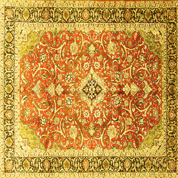 Square Medallion Yellow Traditional Rug, tr1058yw