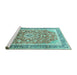 Sideview of Machine Washable Medallion Turquoise Traditional Area Rugs, wshtr1058turq