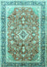 Machine Washable Medallion Turquoise Traditional Area Rugs, wshtr1058turq