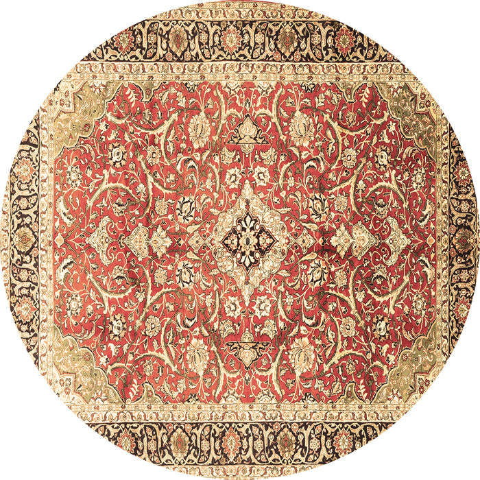 Round Machine Washable Medallion Brown Traditional Rug, wshtr1058brn