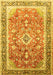 Machine Washable Medallion Yellow Traditional Rug, wshtr1058yw