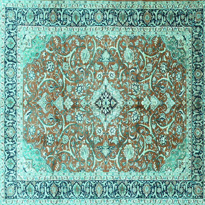 Square Medallion Turquoise Traditional Rug, tr1058turq