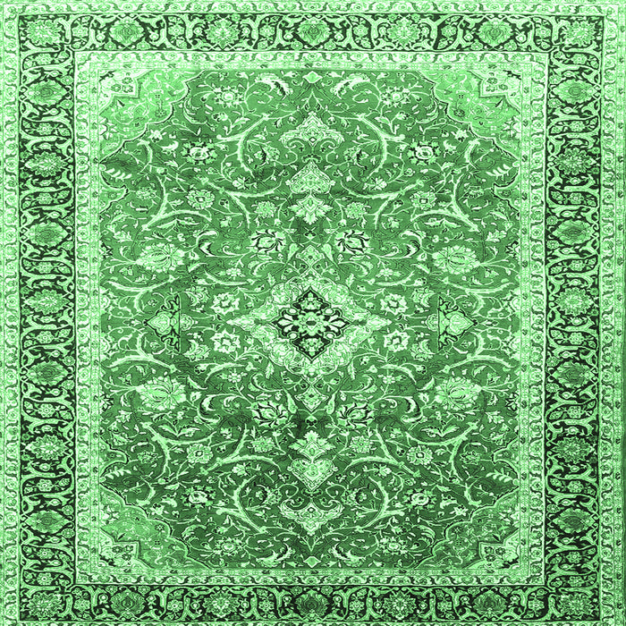 Square Machine Washable Medallion Emerald Green Traditional Area Rugs, wshtr1058emgrn