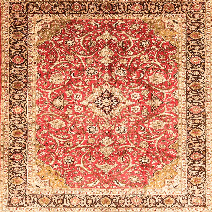 Round Machine Washable Medallion Orange Traditional Area Rugs, wshtr1058org
