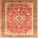 Round Machine Washable Medallion Orange Traditional Area Rugs, wshtr1058org