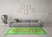 Machine Washable Medallion Green Traditional Area Rugs in a Living Room,, wshtr1058grn