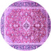 Round Machine Washable Medallion Purple Traditional Area Rugs, wshtr1058pur